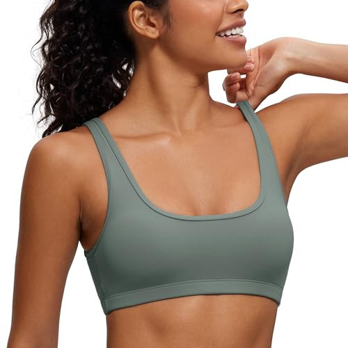 CRZ YOGA Butterluxe Mini Bra for Women - Scoop Neck Low Impact Wireless Sports Yoga Padded Workout Cami Grey Sage X-Large | Amazon (US)