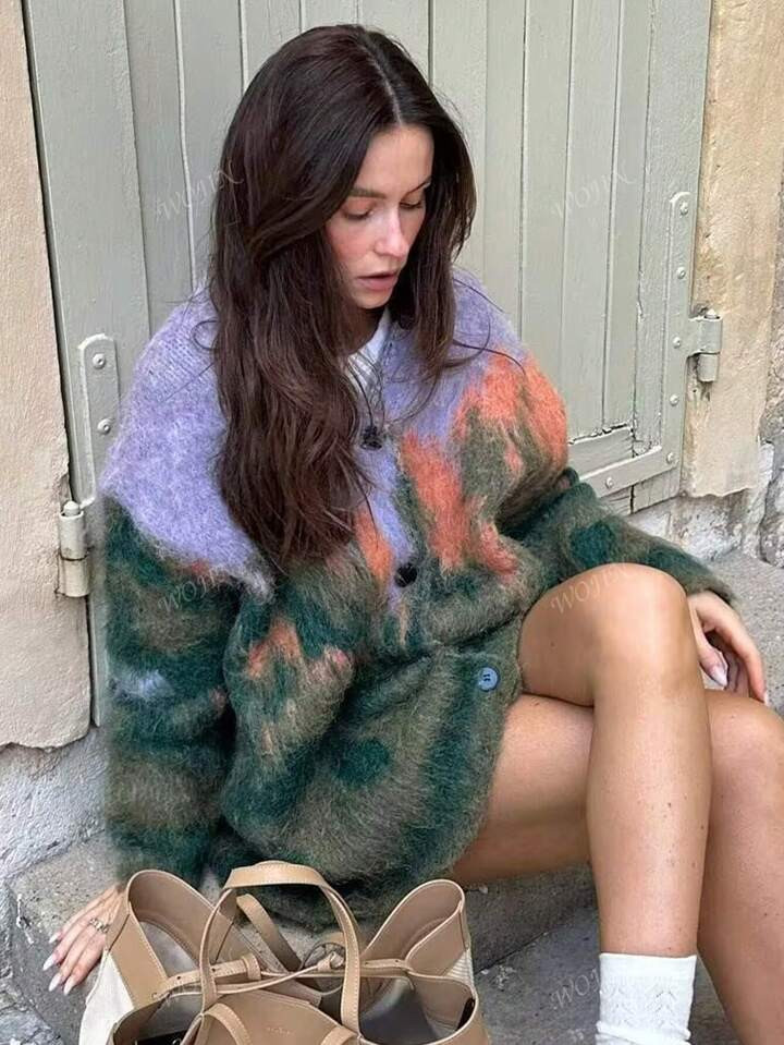 Women Art Print Cardigan Spring Autumn Buttons KnitwearFall Winter Warm Sweater | SHEIN USA | SHEIN