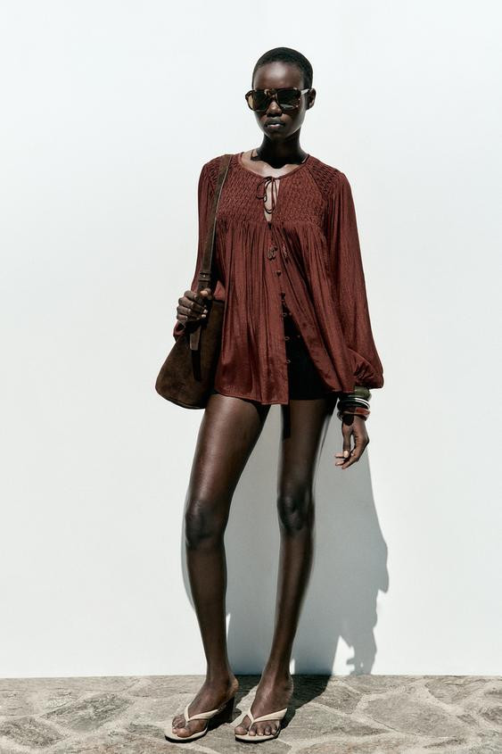 GATHERED FLOWING BLOUSE | Zara UK