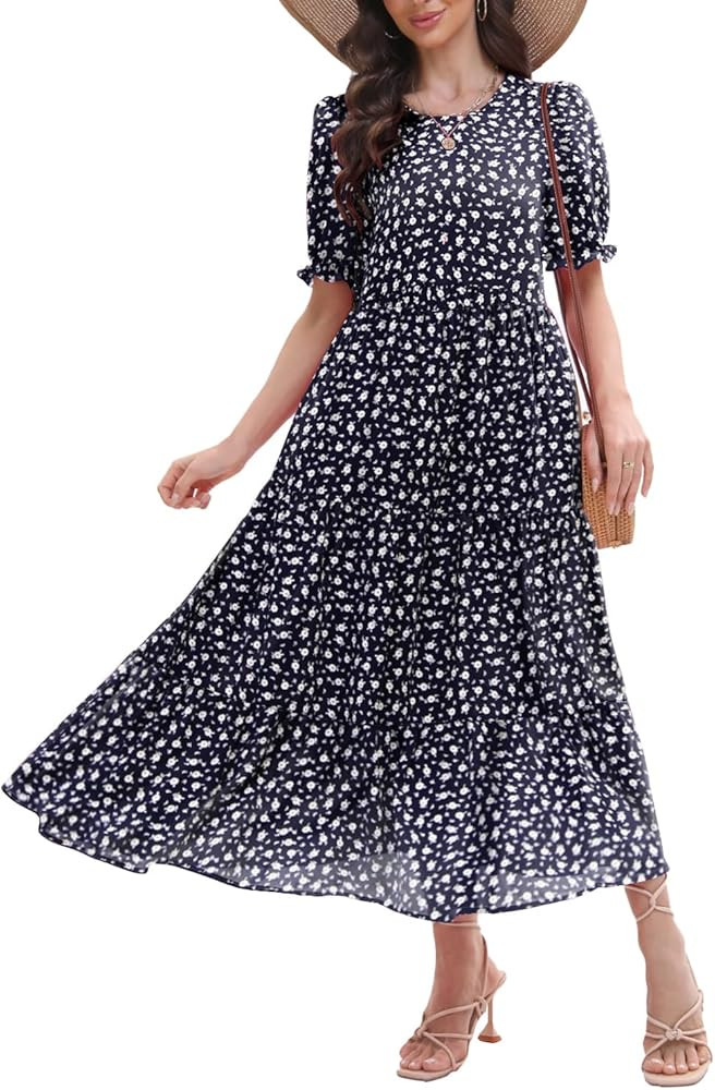 2025 Women’s Boho Floral Maxi Dress Flowy Beach Loose Long Dresses for Vocation | Amazon (US)