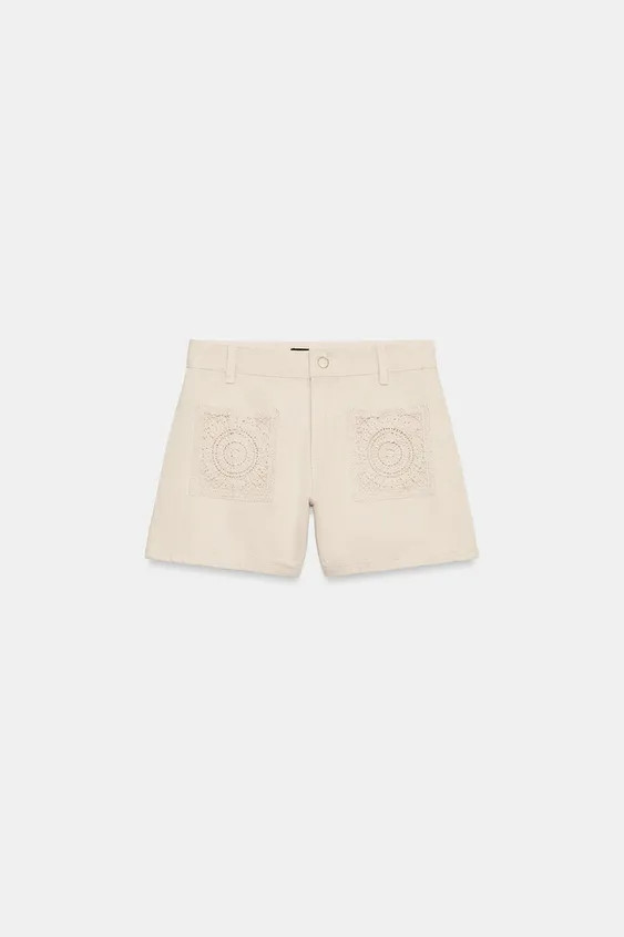 DescriptionContentsMeasurementsMid-rise shorts featuring contrast fabric patch pockets and back p... | Zara US