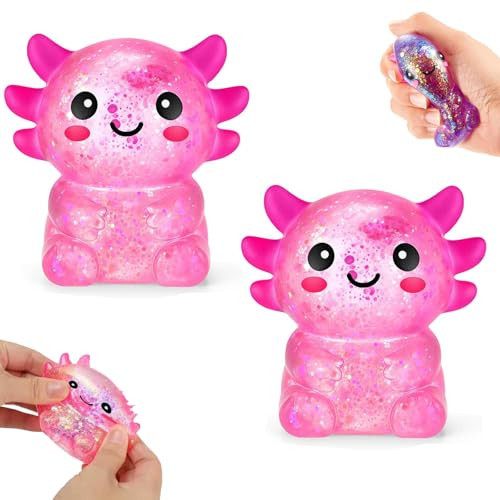 2PC Axolotl Squishy Stress Ball, Soft TPR Slow Rising Squeeze Toy, Cute Axolotl Fidget Toy for Stress Relief, Anxiety Calming Sensory Toy for Kids Adults (Pink) | Amazon (US)