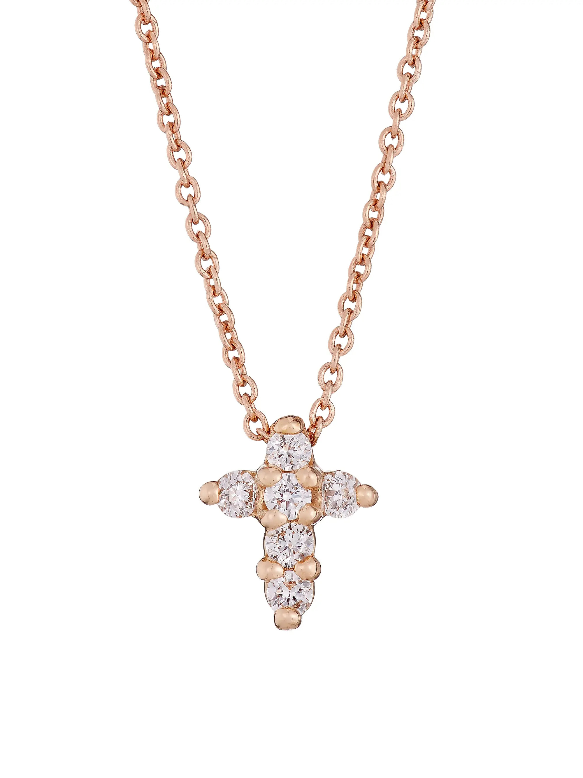 Tiny Treasures Diamond & 18K Rose Gold Baby Cross Pendant Necklace | Saks Fifth Avenue