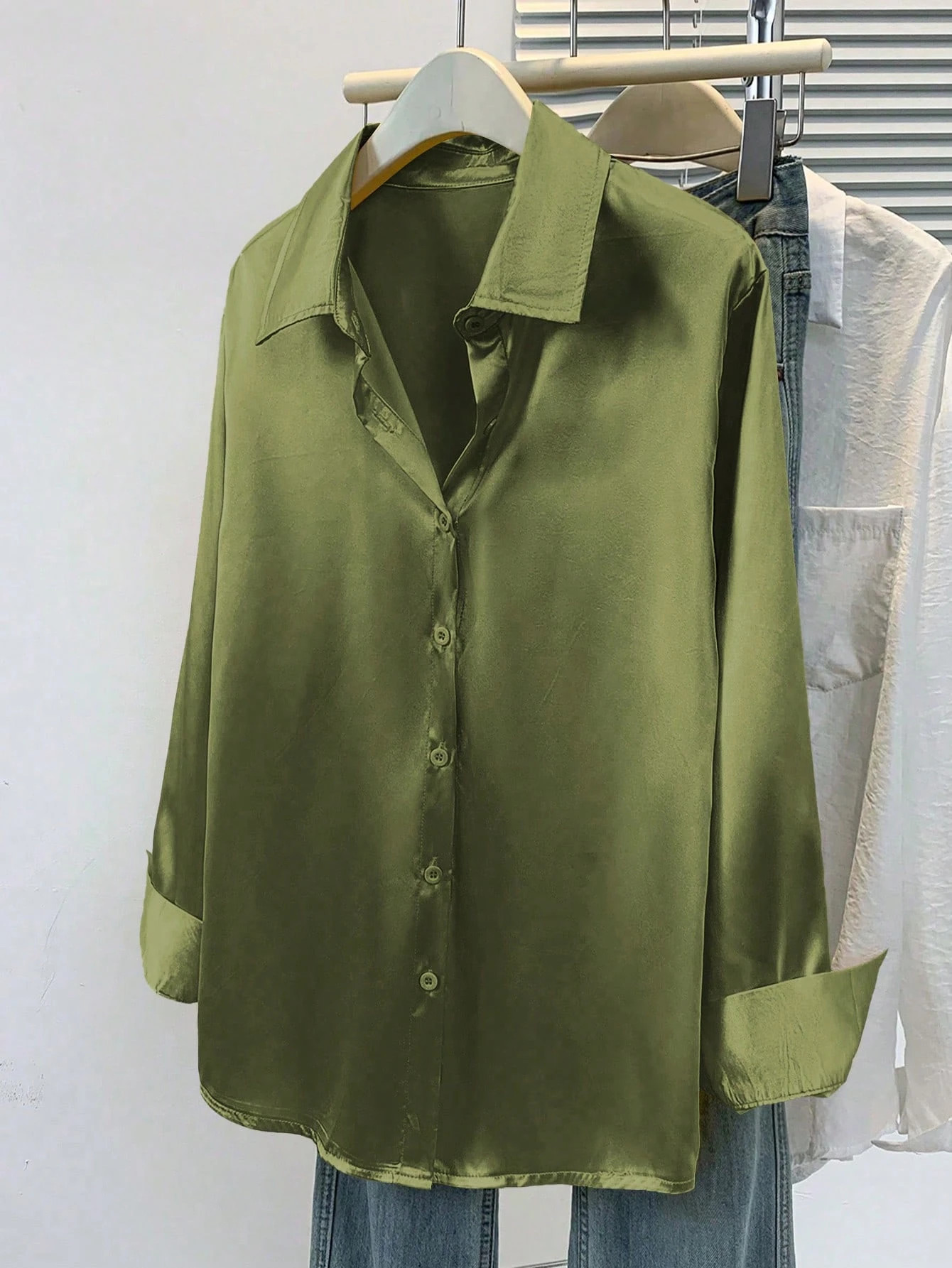 Women's Satin Blouse, Business Casual Button-Up Shirt With Collar Design, Elegant For Office And ... | SHEIN