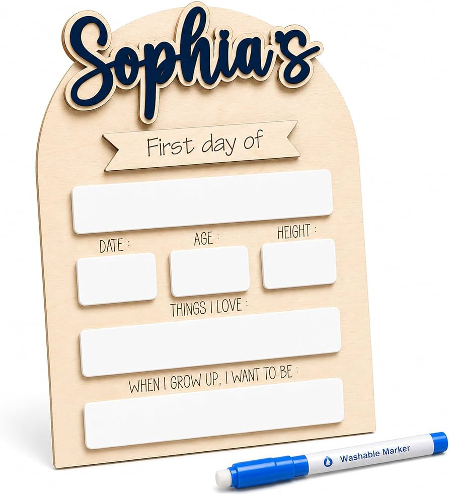 Personalized Wooden First Day of School Sign with Cut-Out Name (Pre-Applied) \u2013 Reusable Dry-... | Amazon (US)