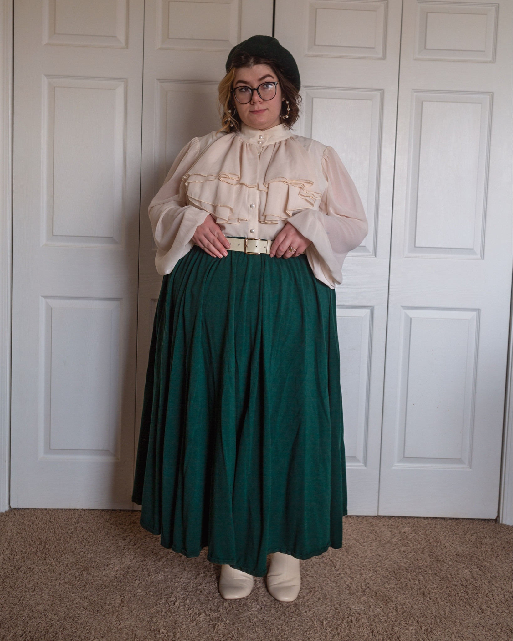 Plus size ruffle blouse green skater skirt  festive Christmas outfit

#LTKplussize #LTKSeasonal #LTKHoliday