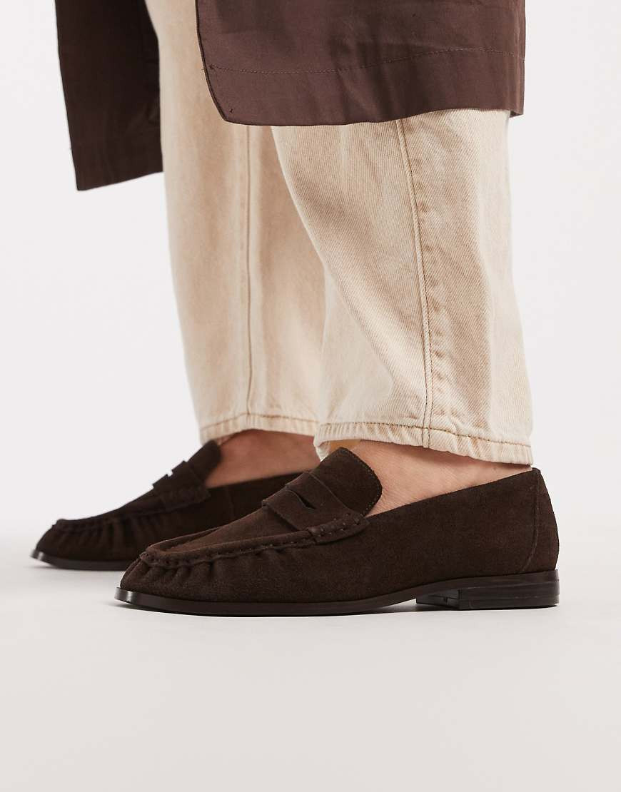 Schuh Lewis rouched loafers in brown suede | ASOS (Global)