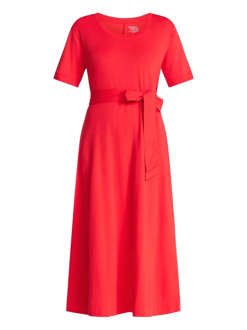 Time and Tru Women's Knit Midi Dress with Tie Belt, Sizes XS-XXXL | Walmart (US)