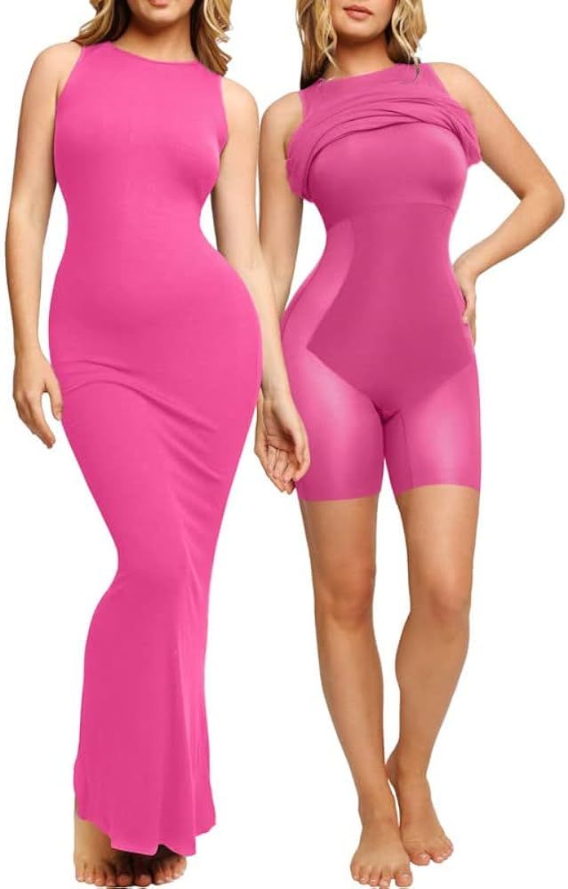 Popilush Crew Neck Shaper Dress Built-in Shapewear Bra 8 in 1 Sleeveless Summer Maxi Bodycon Loun... | Amazon (US)
