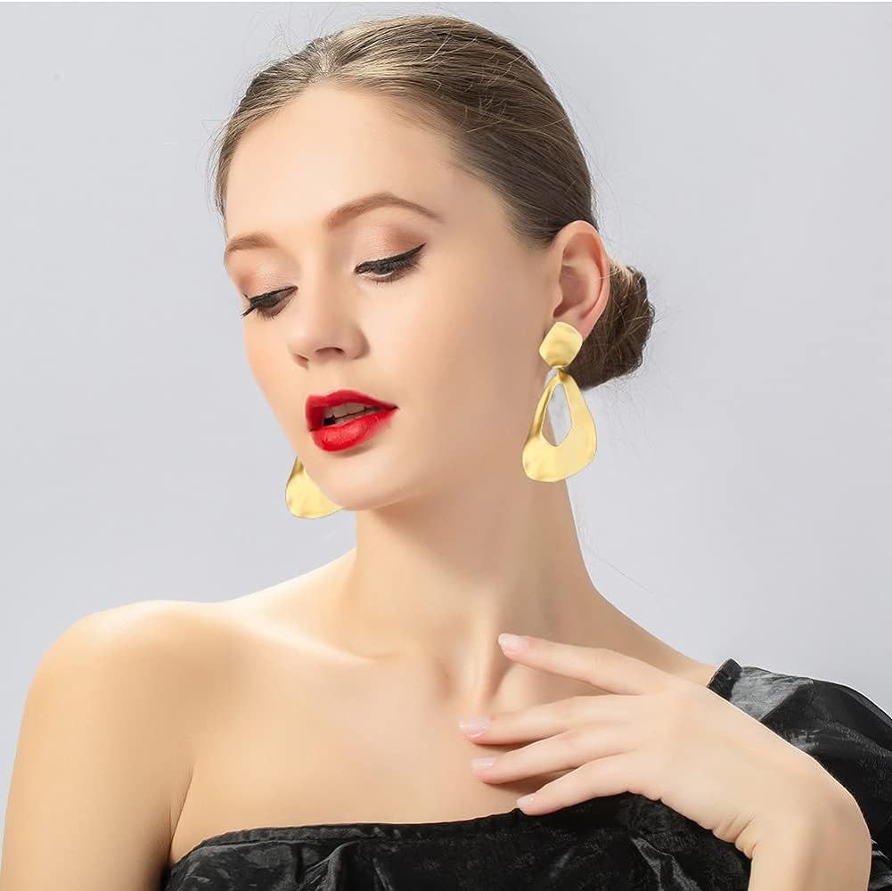 Matte Gold Silver Rectangle Hoop Clip On Earrings for Women Long Geometric Statement Clip Earring... | Amazon (US)
