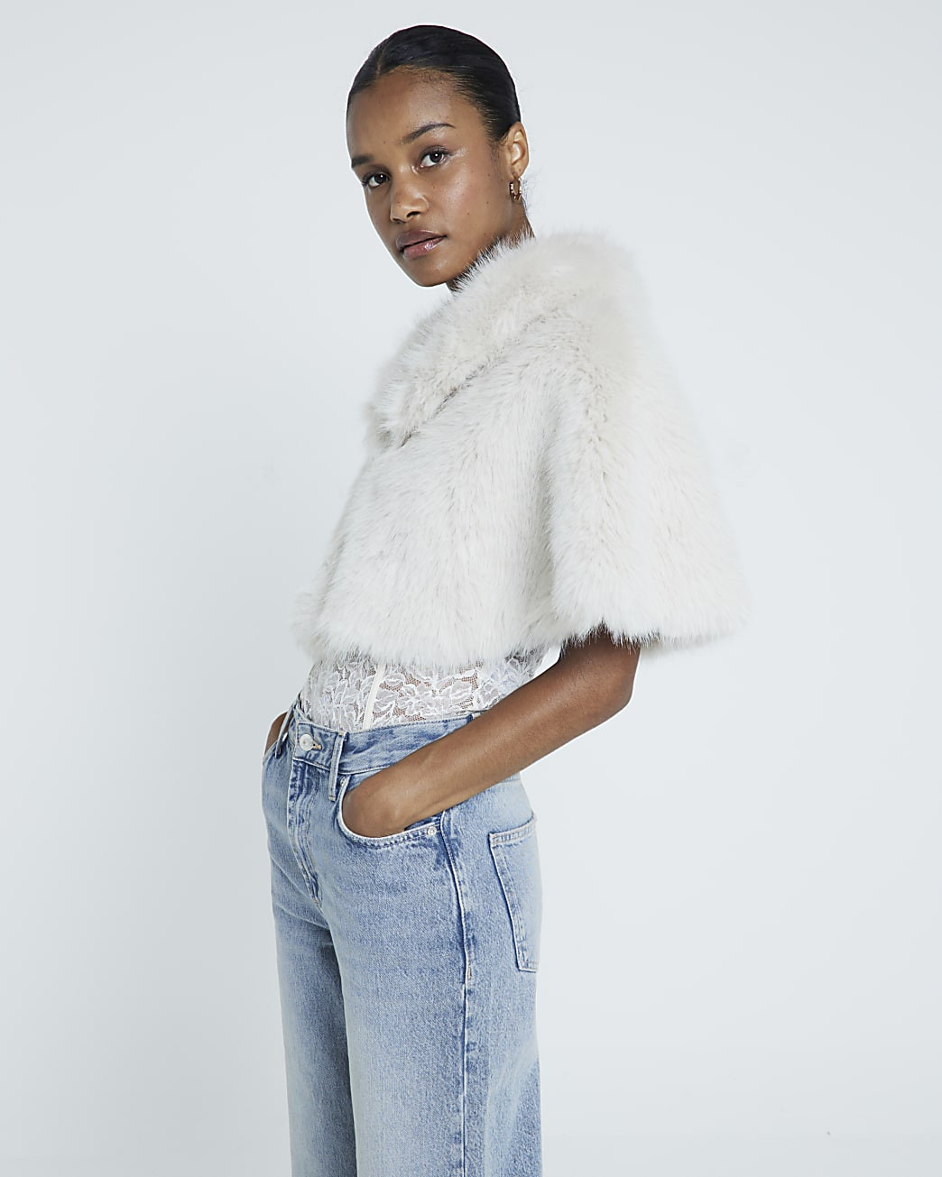 Beige Faux Fur Cape | River Island UK & IE