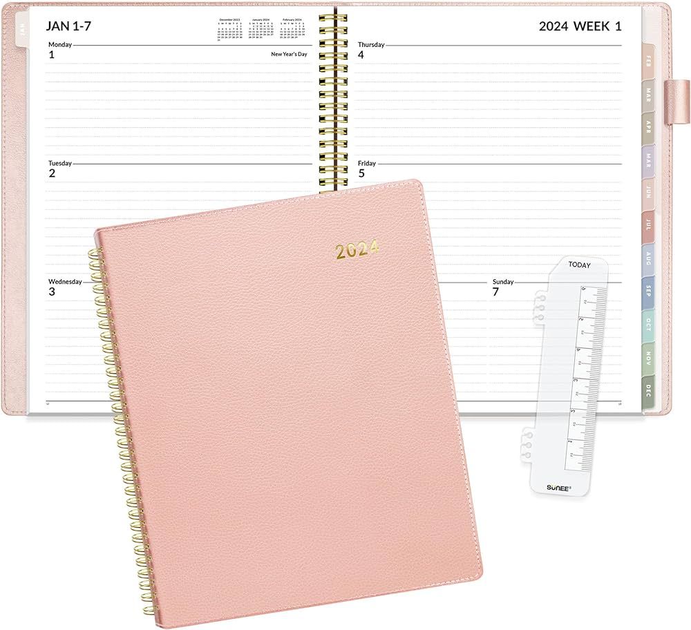 SUNEE 2024 Weekly & Monthly Planner 9.2"x11.2"- 12 Month (January 2024 - December 2024), Vegan Le... | Amazon (US)