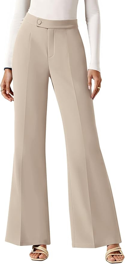 KIRUNDO Womens Dress Pants High Waisted Wide Leg Pleated Trousers Flare Palazzo Slacks Pockets Bu... | Amazon (US)