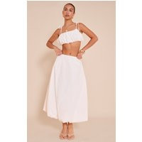 White Cotton Poplin Low Rise Maxi Puff Ball Skirt, White | PrettyLittleThing UK