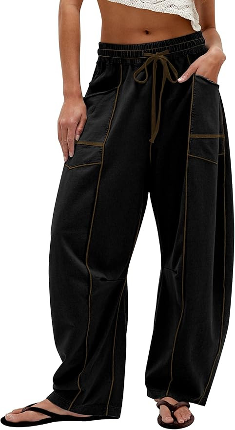 Summer Casual Wide Leg Pants for Women Drawstring Baggy Barrel Sweatpants High Waist Palazzo Loun... | Amazon (US)