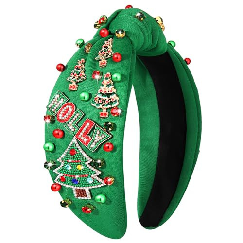 YAHPERN Christmas Headband for Women Christmas Tree Headbands Crystal Pearl Top Knot Headbands Holiday Headband Xmas Accessories Gifts | Amazon (US)
