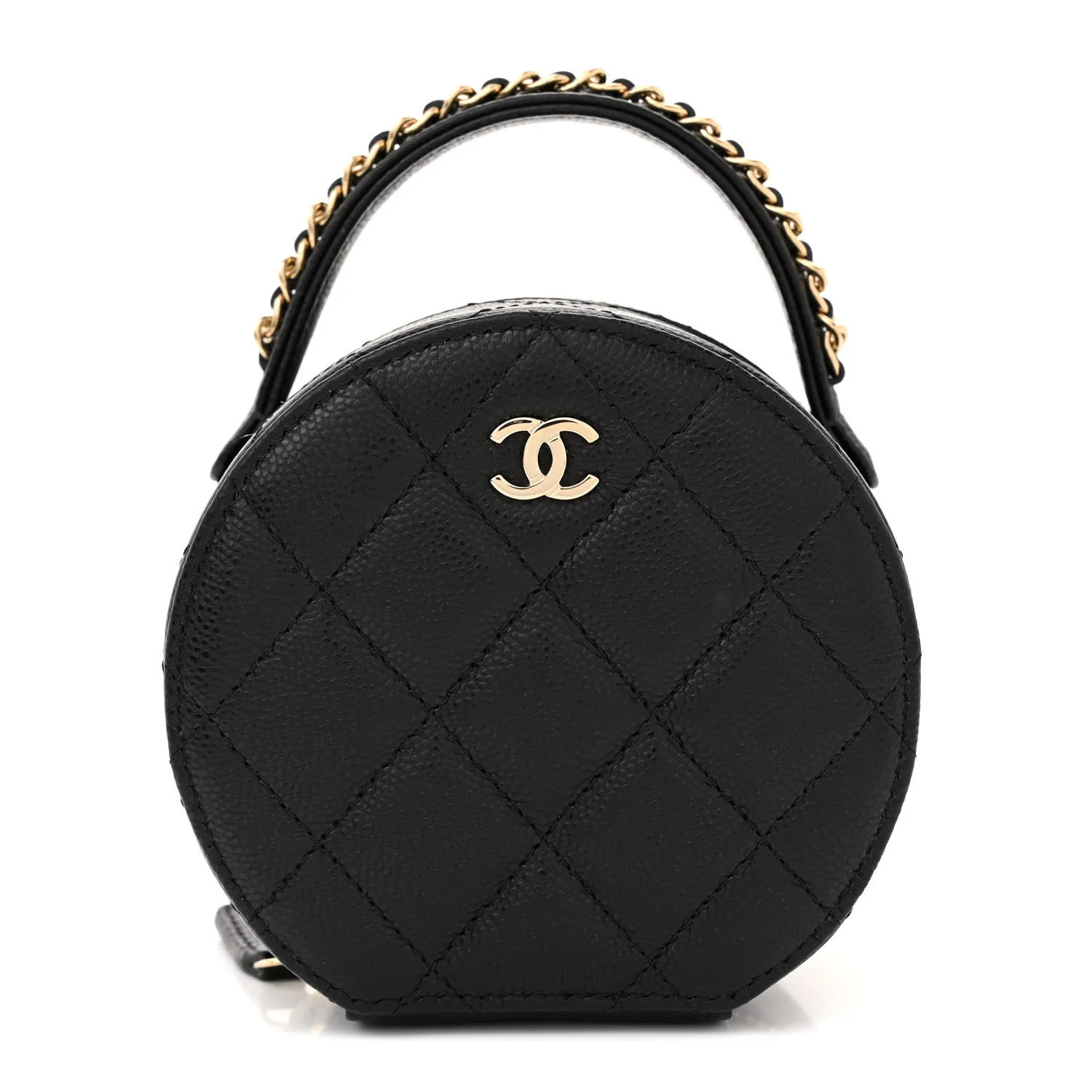 Caviar Quilted Round Top Handle Jewelry Case Black | FASHIONPHILE (US)