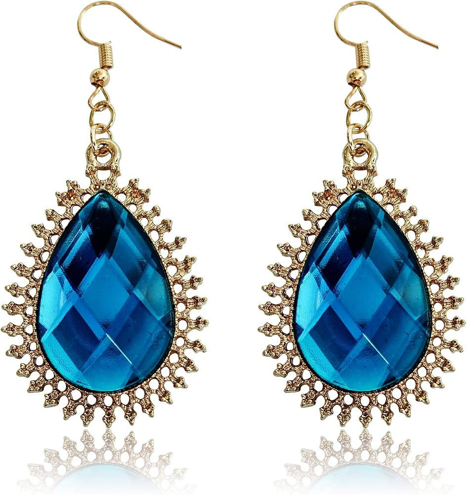 RareLove Gothic Halloween Costumes Princess Blue Rhinestone Teardrop Gold Plated Alloy Vintage Da... | Amazon (US)