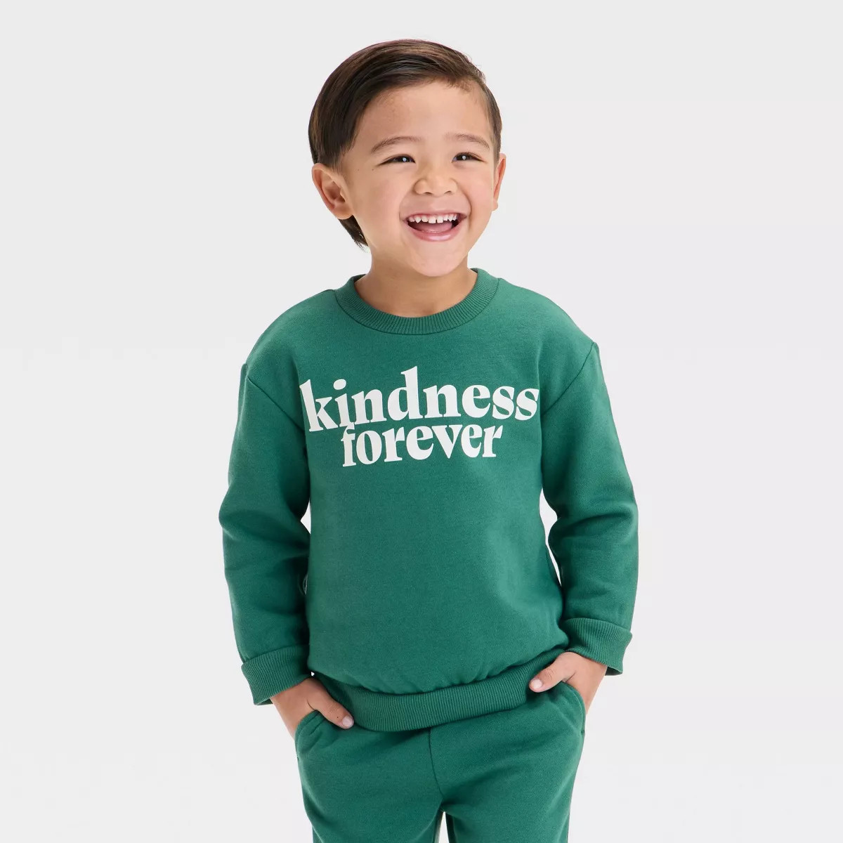 Toddler Boys' 'Kindness Forever' Long Sleeve Fleece Crewneck Sweatshirt - Cat & Jack™ Green 2T | Target