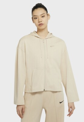 Nike Women's NSW Essential Beige 100% Cotton Full-Zip Loose Fit Hoodie Medium | eBay AU