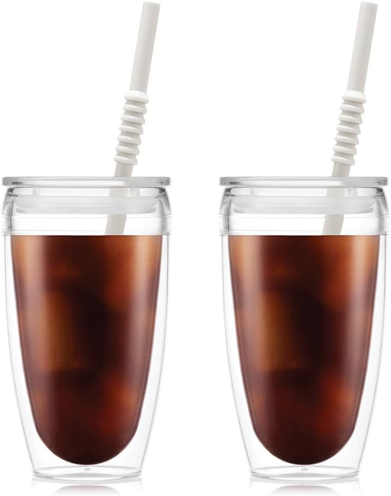 Bodum Pavina To Go Double Wall Insulated Tumblers with Lid and Straw, 13.5oz, BPA Free Plastic, P... | Amazon (US)