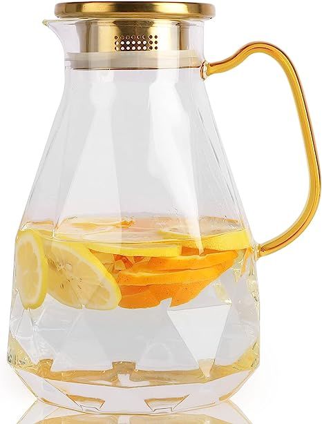 Yirilan Glass Pitcher,2.2 Liter/74oz Glass Jug with Sealed Lid,Beverage Pitcher for Hot/Cold Wate... | Amazon (US)