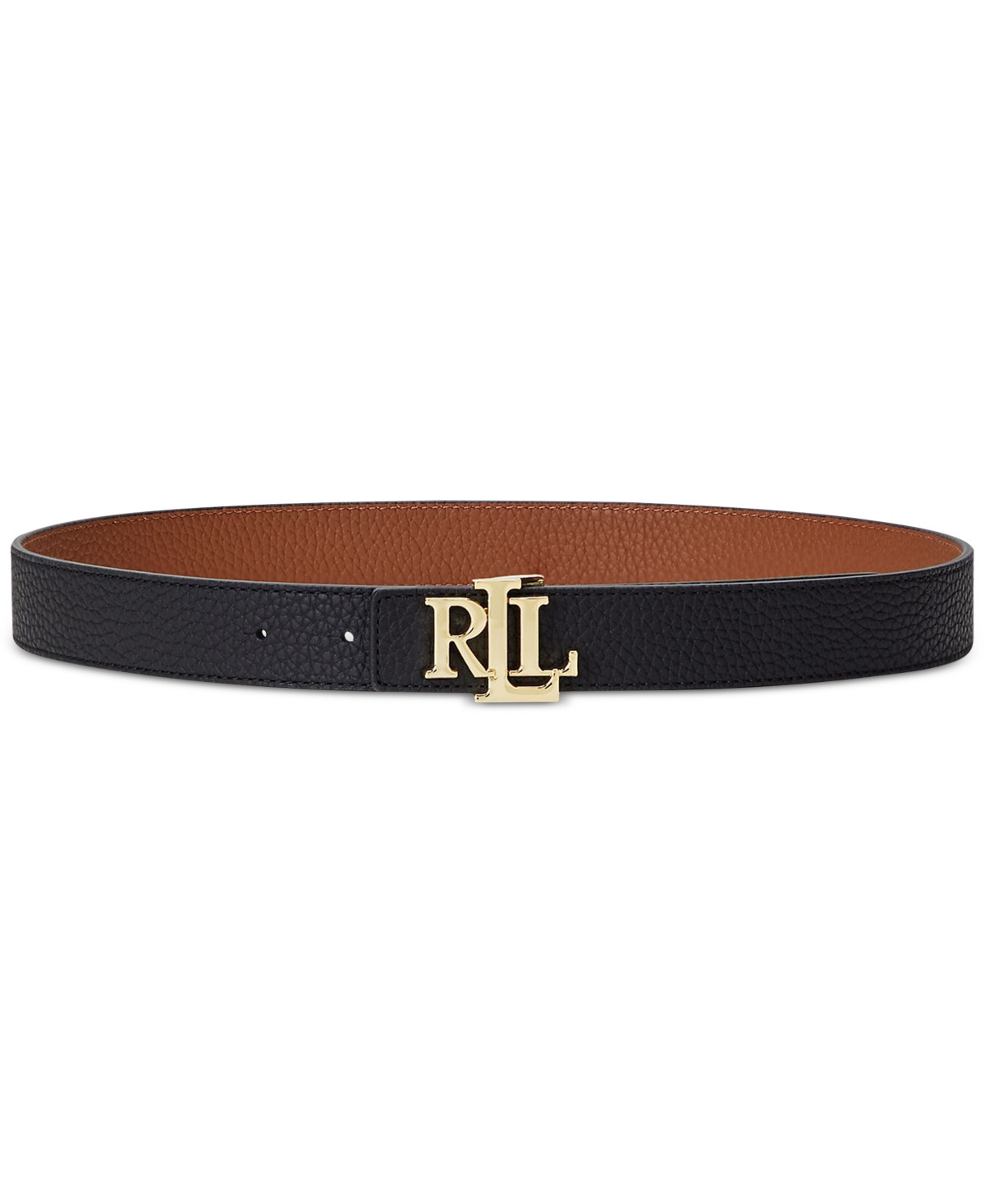Lauren Ralph Lauren Women's Logo Reversible Pebbled Leather Belt - Black/lauren Tan | Macy's