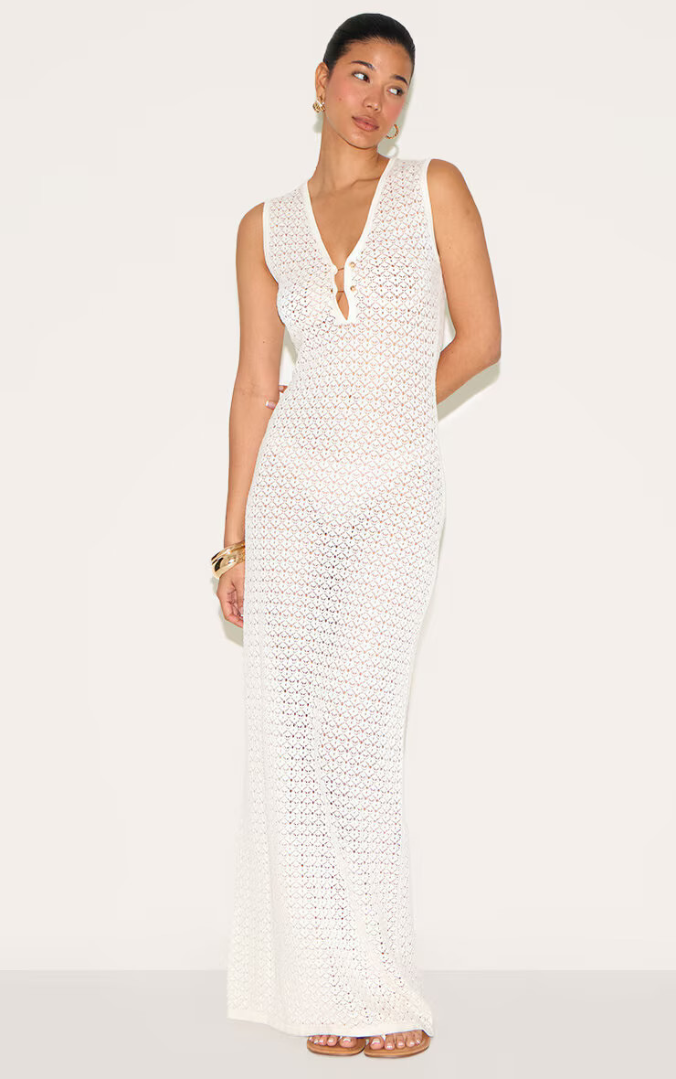 White Maxi Crochet Trim Dress | PrettyLittleThing UK
