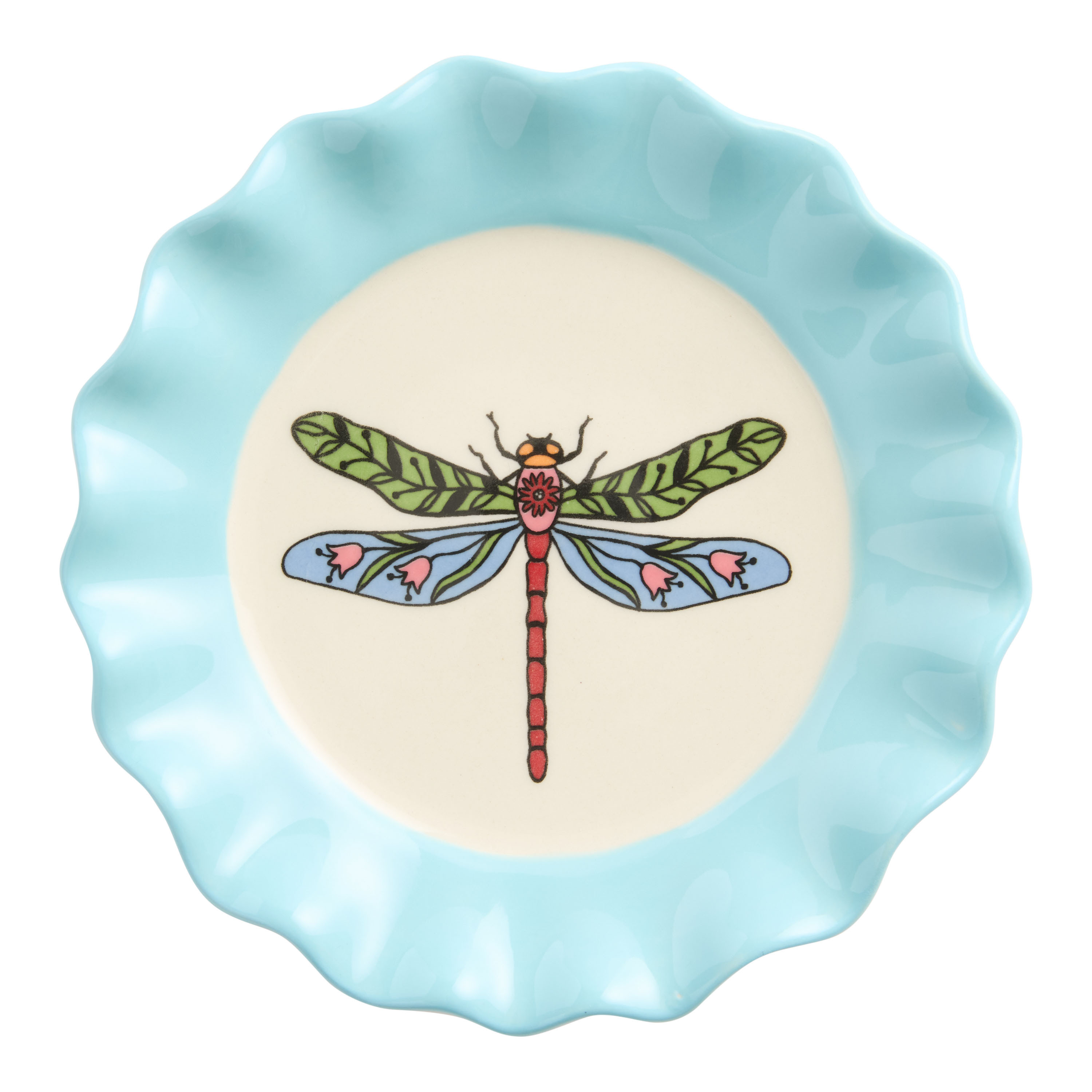 Spring Insect Ruffled Rim Hand Painted Appetizer Plate | World Market