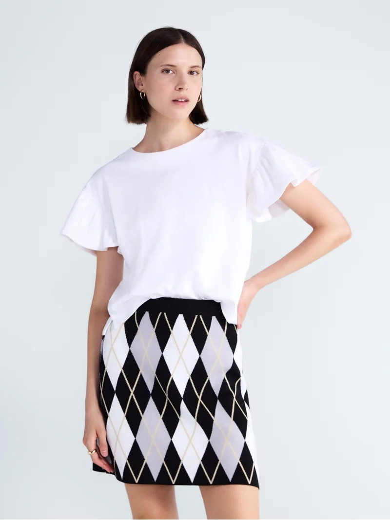Free Assembly Women's Cotton Crewneck Top with Flutter Sleeves, Sizes XS-XXL | Walmart (US)