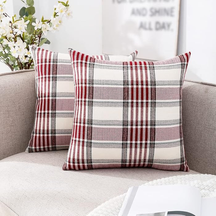CARRIE HOME Red Tartan Christmas Plaid Pillow Covers 20x20 Set of 2 Farmhouse Buffalo Plaid Red S... | Amazon (US)
