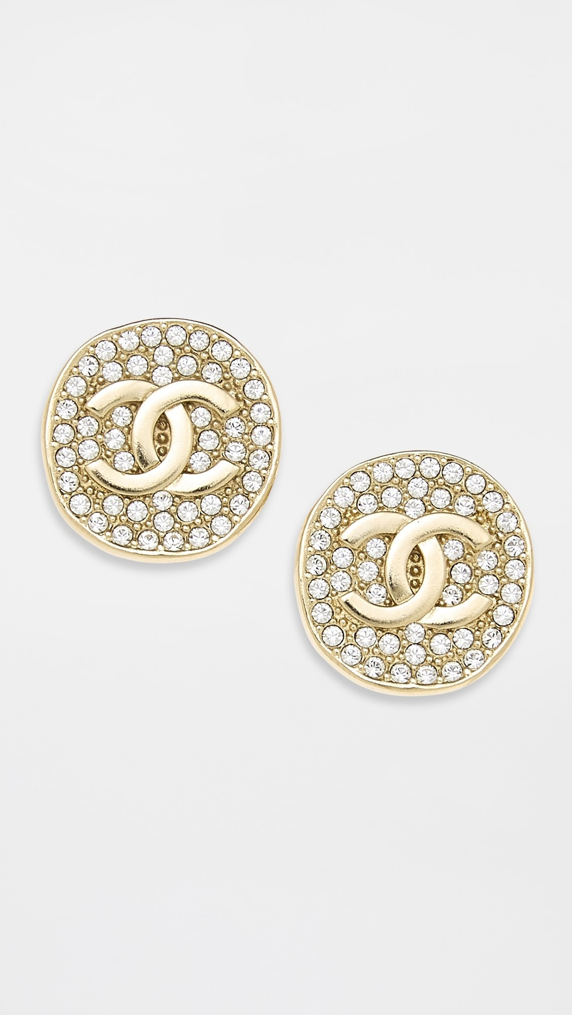 Chanel Gold Crystal C Cin Round Earrings | Shopbop