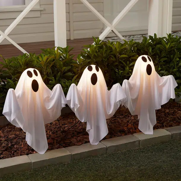 LED Lighted White Ghost Outdoor Halloween Lawn Stakes 30-Inch | Wayfair North America