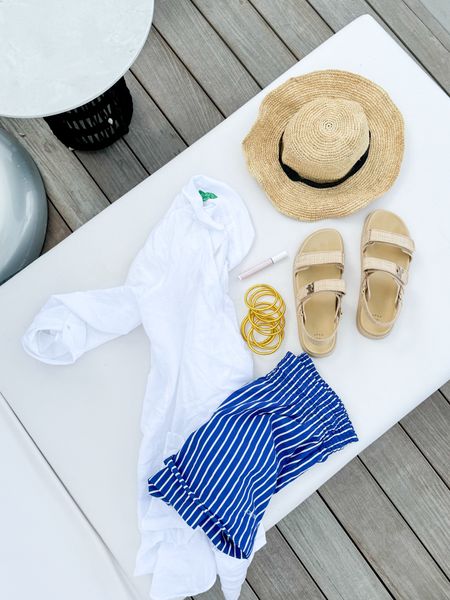 Resort wear flat lay, Anguilla style! Includes a linen button up coverup, blue and white striped swim shorts, raffia sandals, waterproof gold bangles and my favorite packable straw hats (comes in multiple sizes and one do the few that fits my XL head)! I’ll also link the one piece bathing suit I’m wearing today!
.
#ltkswim #ltktravel #ltksalealert #ltkfindsunder50 #ltkfindsunder100 #ltkstyletip #ltkover40 #ltkmidsize #ltkshoecrush


#LTKswim #LTKshoecrush #LTKfindsunder50