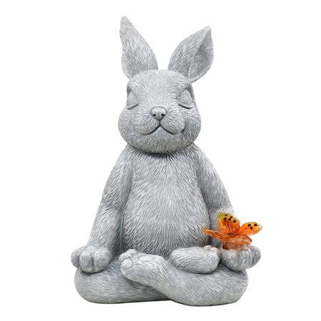 Goodeco Meditating Yoga Rabbit Garden Decor Outdoor Statues - Solar Garden Bunny Figurine With Butte | Walmart (US)