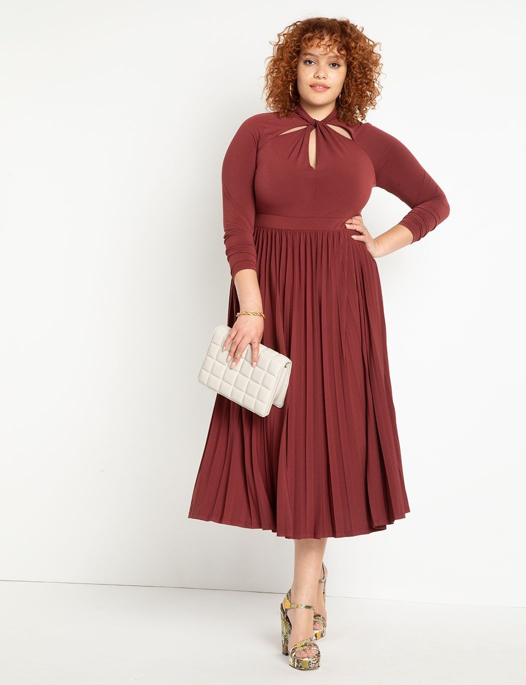 Draped Bodice Dress With Pleated Skirt | Women's Plus Size Dresses | ELOQUII | Eloquii