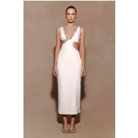 Henny Diamante Trim Cut Out Midi Dress / White | MESHKI | XS | MESHKI US