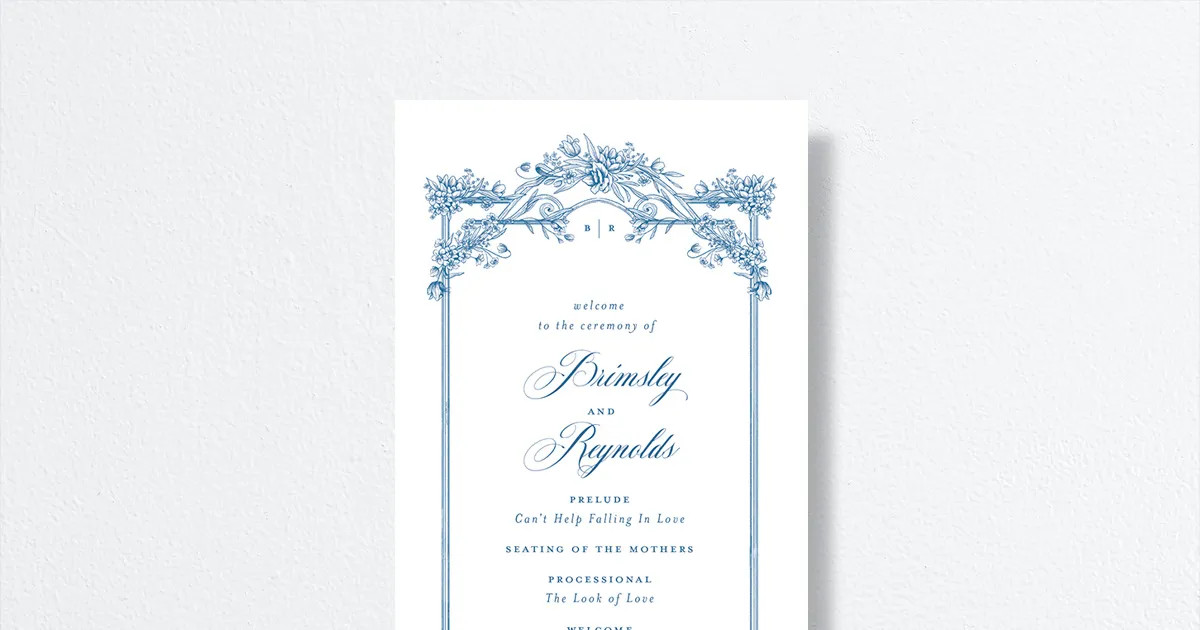 Elegant Antique Toile Frame Wedding Programs by Bridgerton | The Knot 