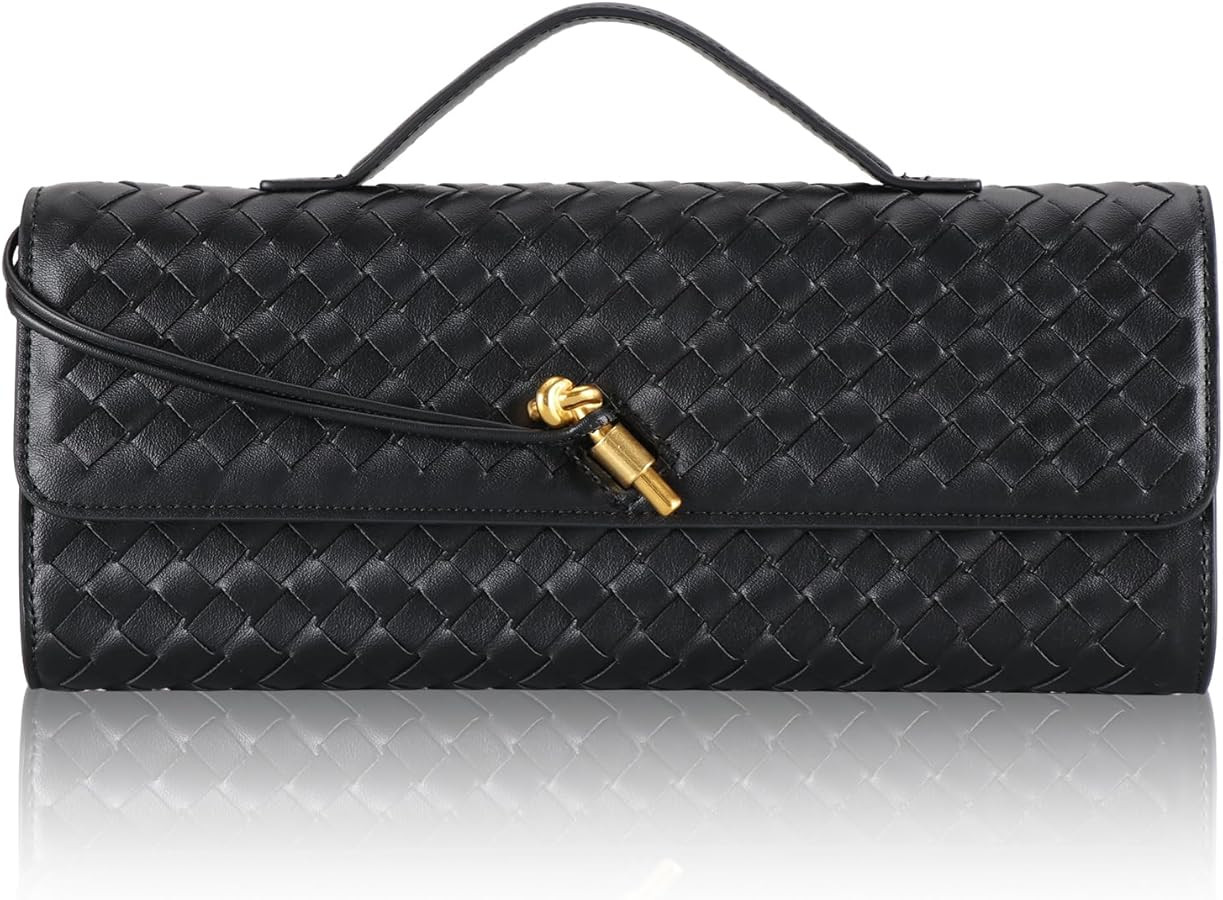 Pu Leather Evening Bag For Women,Woven Black Clutch Purse, Wedding Woven Purse Bag 11.8" x 1.7" x... | Amazon (US)