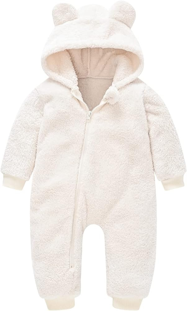 Baby Fleece Jumpsuits Infant Bear Ear Snowsuit Newborn Hooded Romper Warm Coat | Amazon (US)