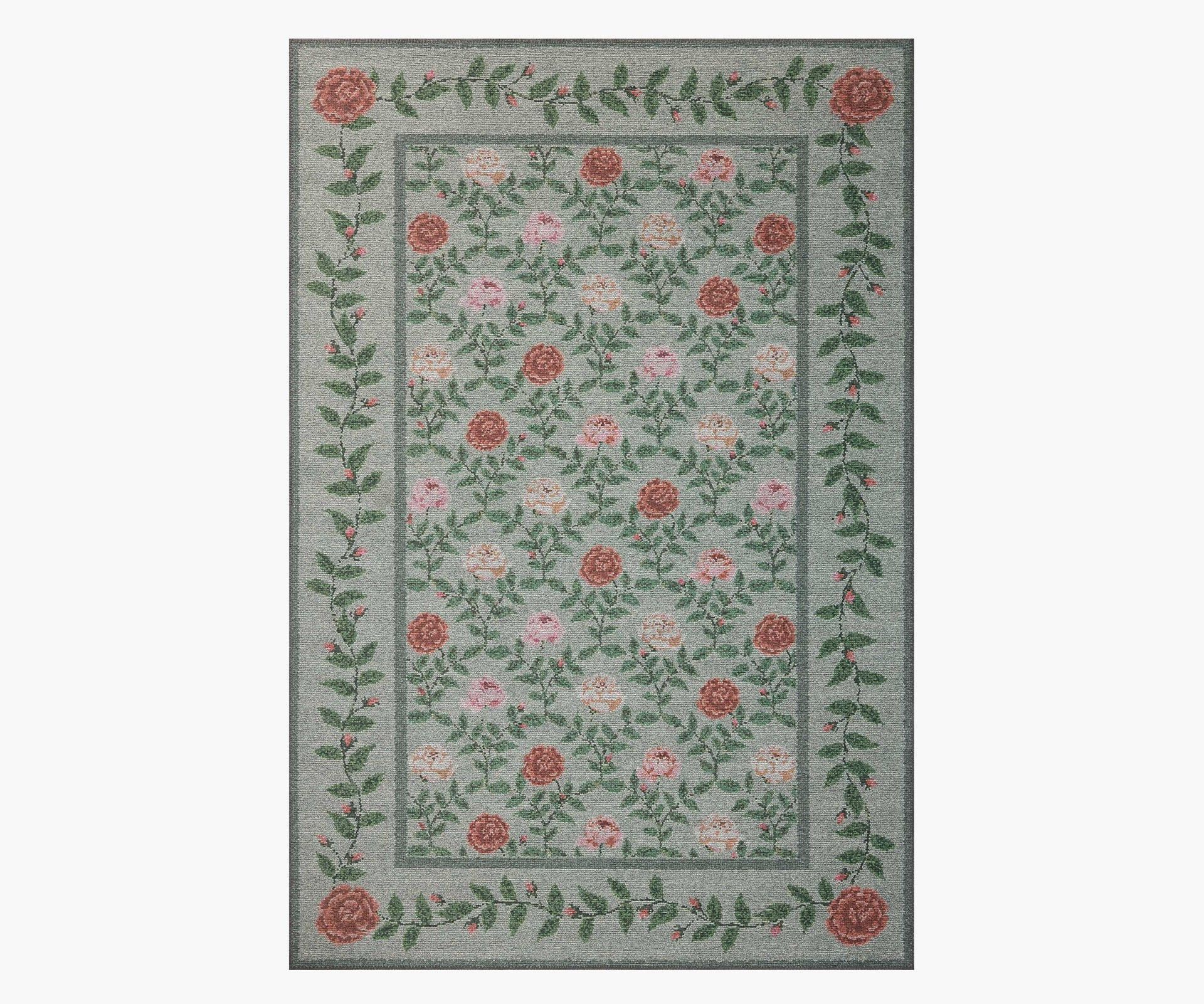Wildwood Rose Trellis Printed Rug - Mint | Rifle Paper Co.
