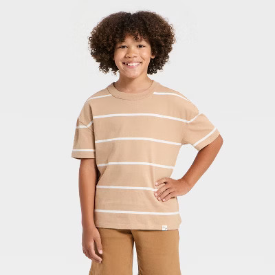 Boys' Short Sleeve Striped Oversized T-Shirt - Cat & Jack™ Beige XXL | Target