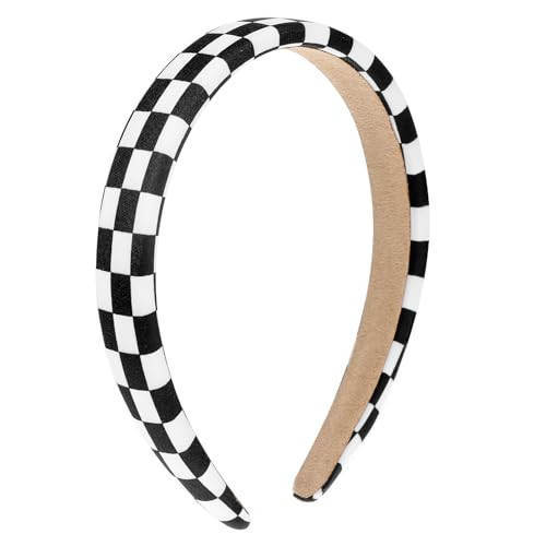 Xindojuz 1 PCS Buffalo Plaid Headband for Women, Black and White Checkered Headbands Non Slip Sponge Puffy Gingham Head Bands for Women Girls Christmas Party Hair Accessories Check Hairbands | Amazon (US)