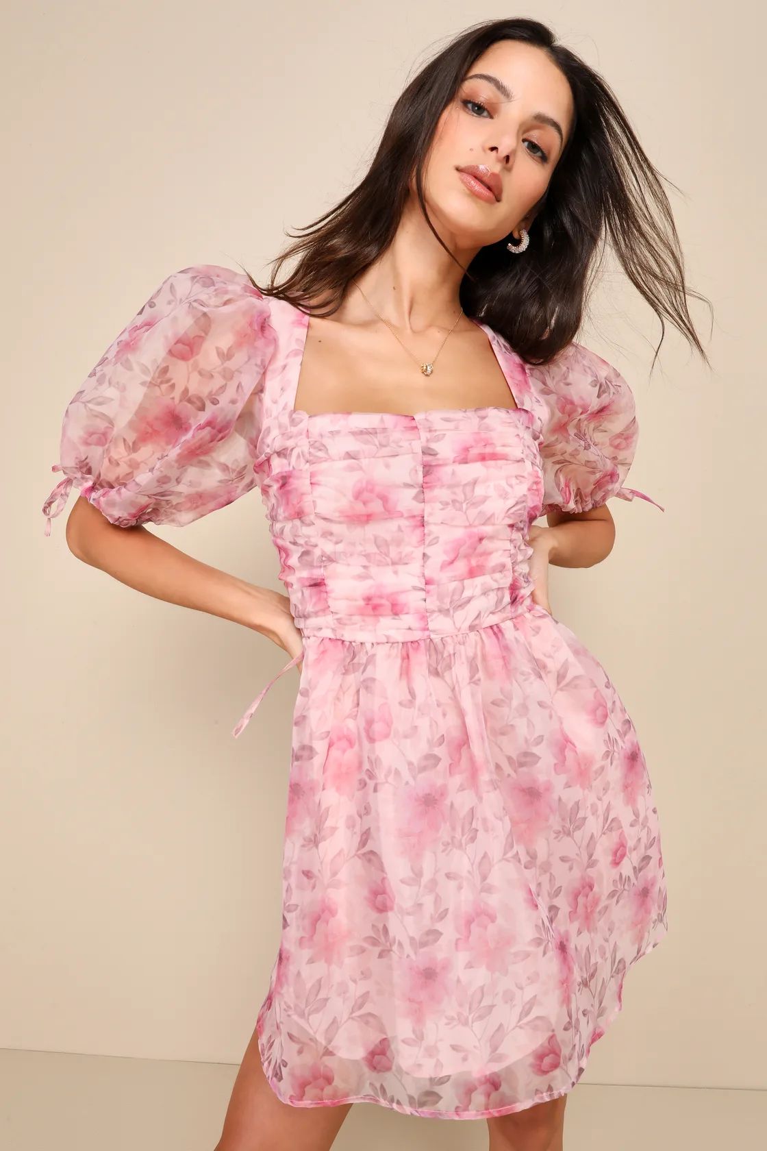 Perfect Sentiments Pink Floral Organza Mini Dress With Pockets | Lulus