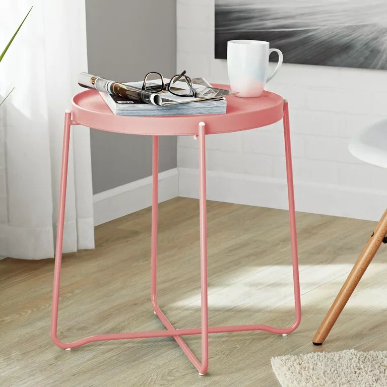 Mainstays Resin Round Foldable Side Table, Pink | Walmart (US)
