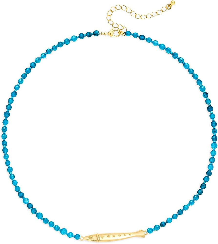 Fish Necklace for Women Blue Beaded Natural Stone Boho Choker Necklace 14K Gold Plated Fish Choke... | Amazon (US)