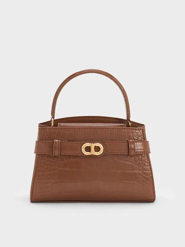 Aubrielle Croc-Effect Top Handle Bag
    
         - Chocolate Croco | Charles & Keith US