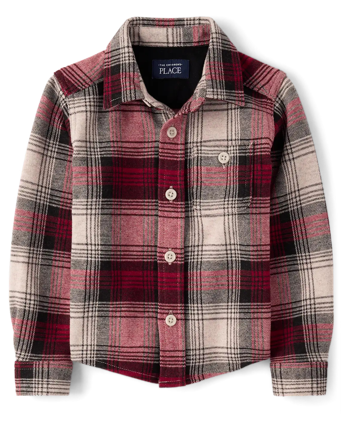 Baby And Toddler Boys Plaid Luxe Cozy Knit Button Up Shirt - red | The Children's Place