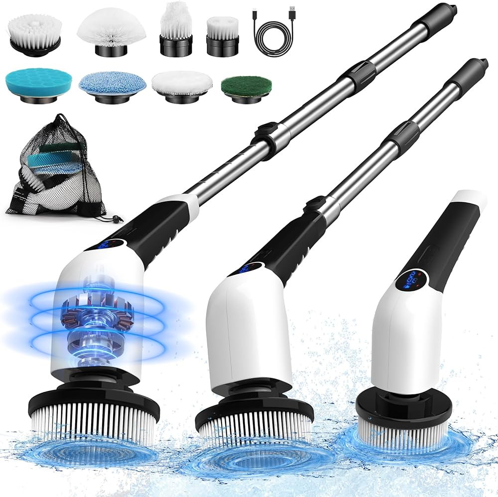 Electric Spin Scrubber, 2023 New Cordless Voice Prompt Spin Scrubber with 8 Replaceable Brush Hea... | Amazon (US)