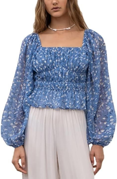 Moon River Women's Square Neck Shirred Puff Sleeve TOP | Amazon (US)